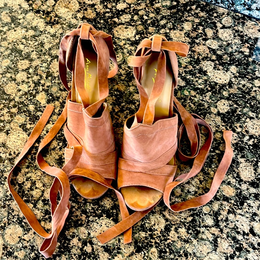 5/$20** Brown Faux-Suede lace up heels